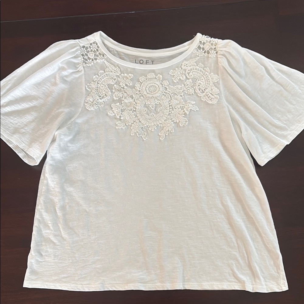 LOFT White Embroidered Women's Top